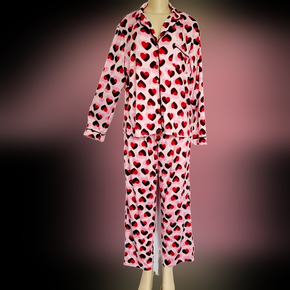 kate spade Other - ♠️Kate Spade Cozy Soft Pink/Red Double Heart Print Pajama Set Large